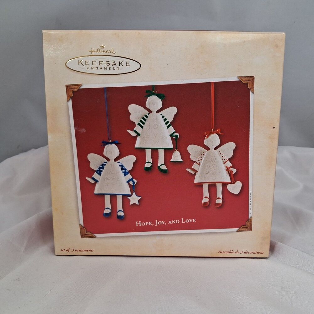 Hallmark 2002 Keepsake Ornaments Angels Hope, Joy and Love Set of 3 New In Box